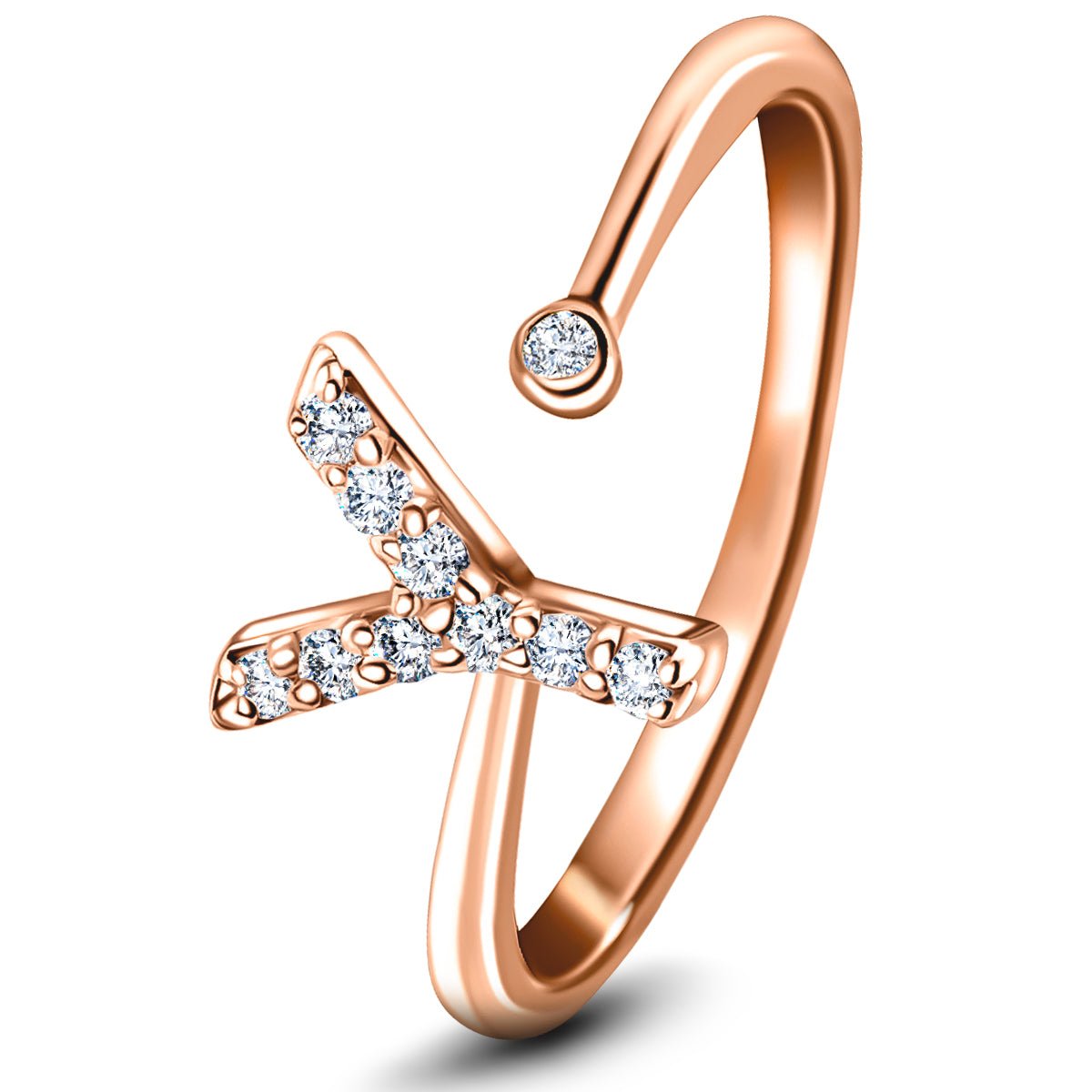 Diamond Initial 'Y' Ring 0.10ct Premium Quality in 18k Rose Gold - All Diamond