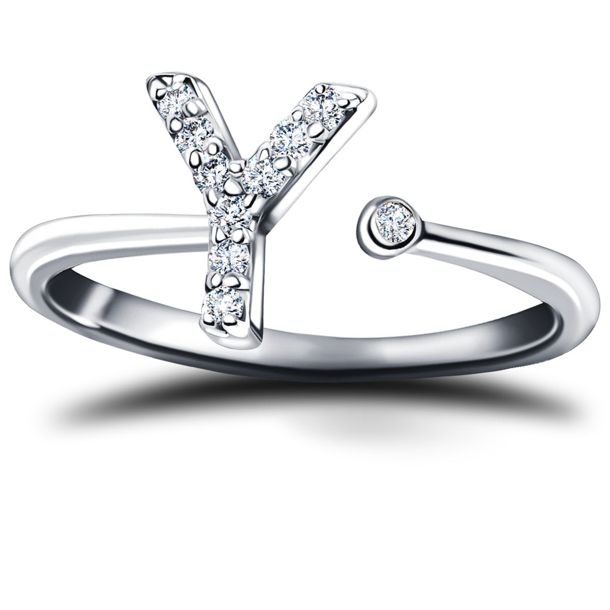 Diamond Initial 'Y' Ring 0.10ct Premium Quality in 18k White Gold - All Diamond