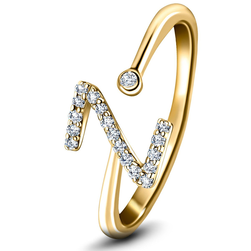 Diamond Initial 'Z' Ring 0.10ct Premium Quality in 18k Yellow Gold - All Diamond