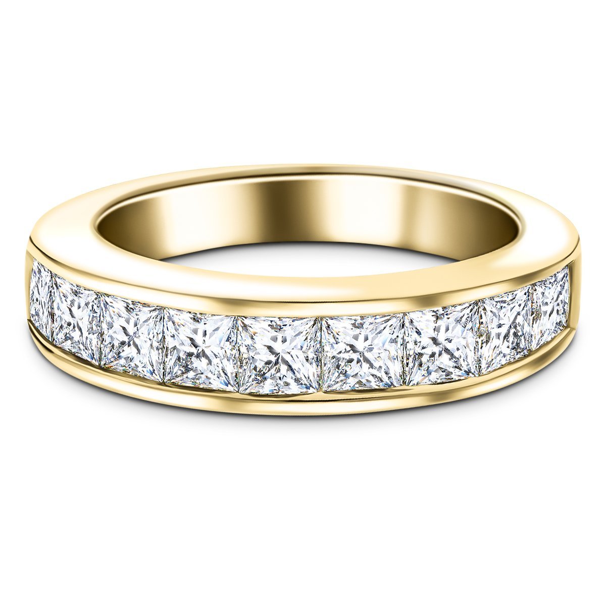 Diamond Princess Half Eternity Ring 1.75ct G/SI 18k Yellow Gold 4.6mm - All Diamond