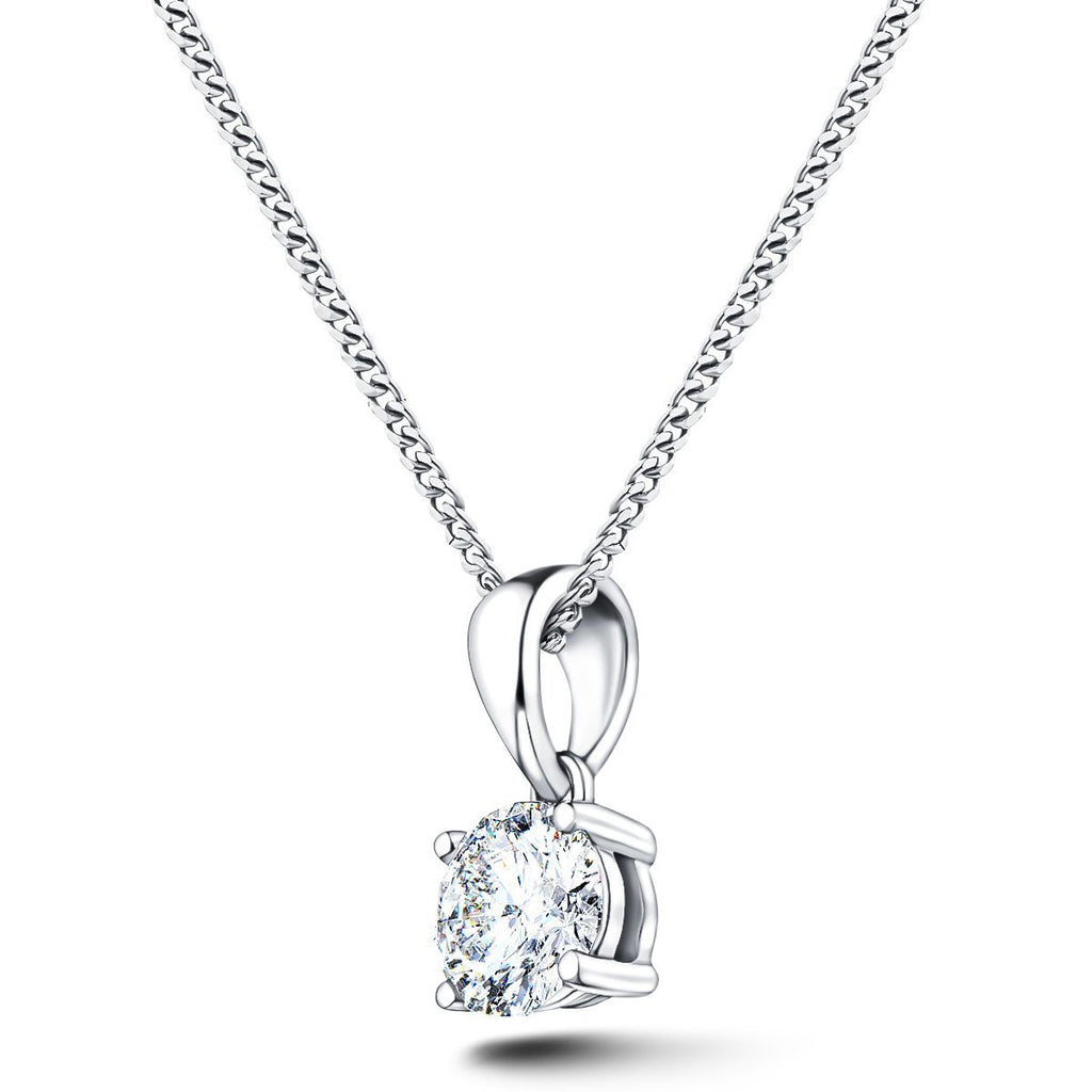 Diamond Solitaire Necklace Pendant 0.20ct H/SI In 9k White Gold - All Diamond