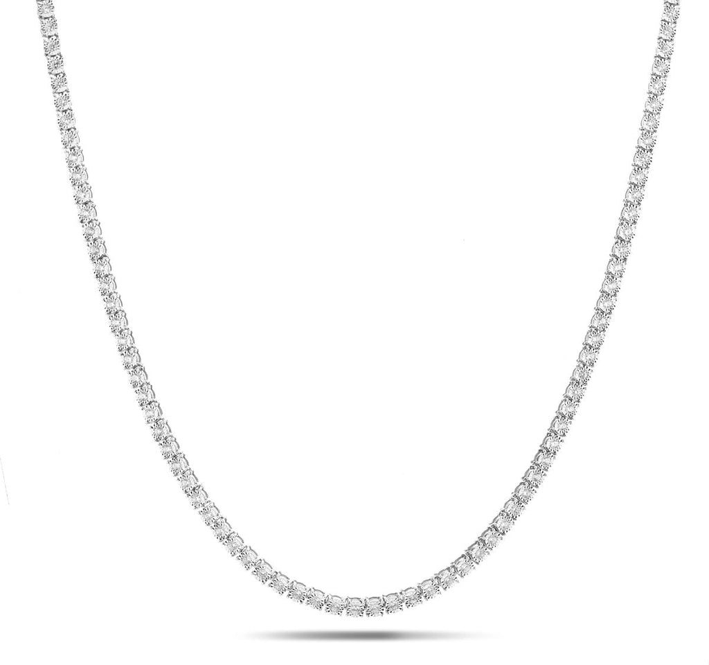 Diamond Tennis Necklace 10.00ct Look G/SI Quality Set in Silver - All Diamond