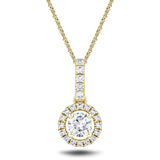 Drop Diamond Halo Pendant Necklace 0.40ct G/SI 18k Yellow Gold - All Diamond