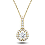 Drop Diamond Halo Pendant Necklace 0.60ct G/Si 18k Yellow Gold - All Diamond