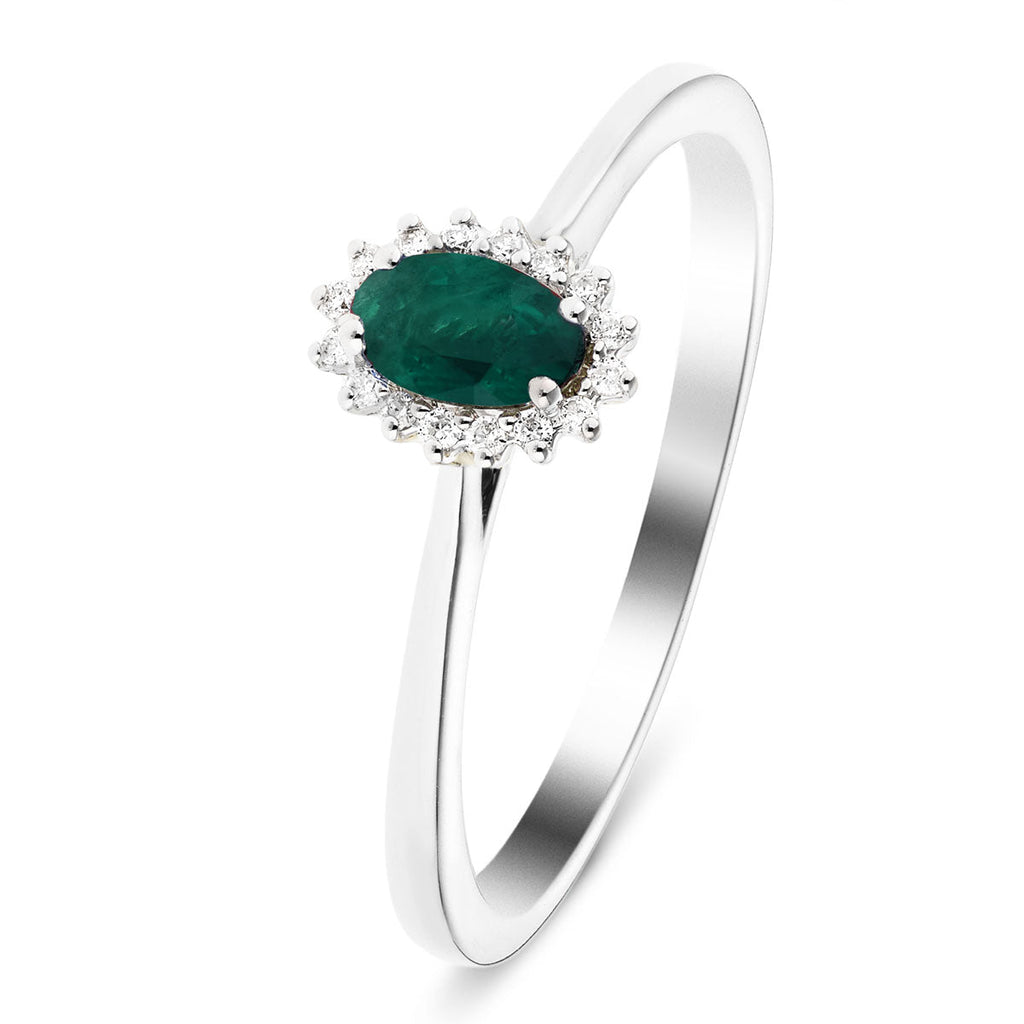 Emerald 0.20ct and Diamond 0.05ct Ring In 9k White Gold - All Diamond
