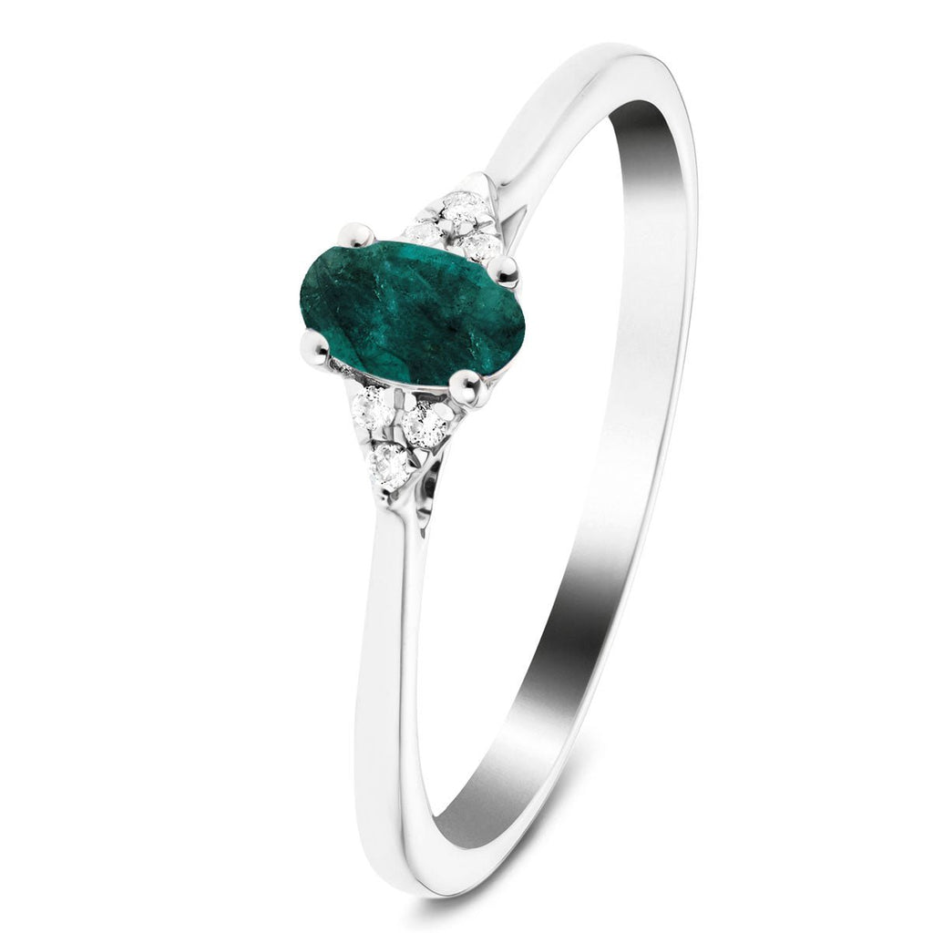 Emerald 0.25ct Diamond 0.03ct Cluster Ring 9k White Gold - All Diamond