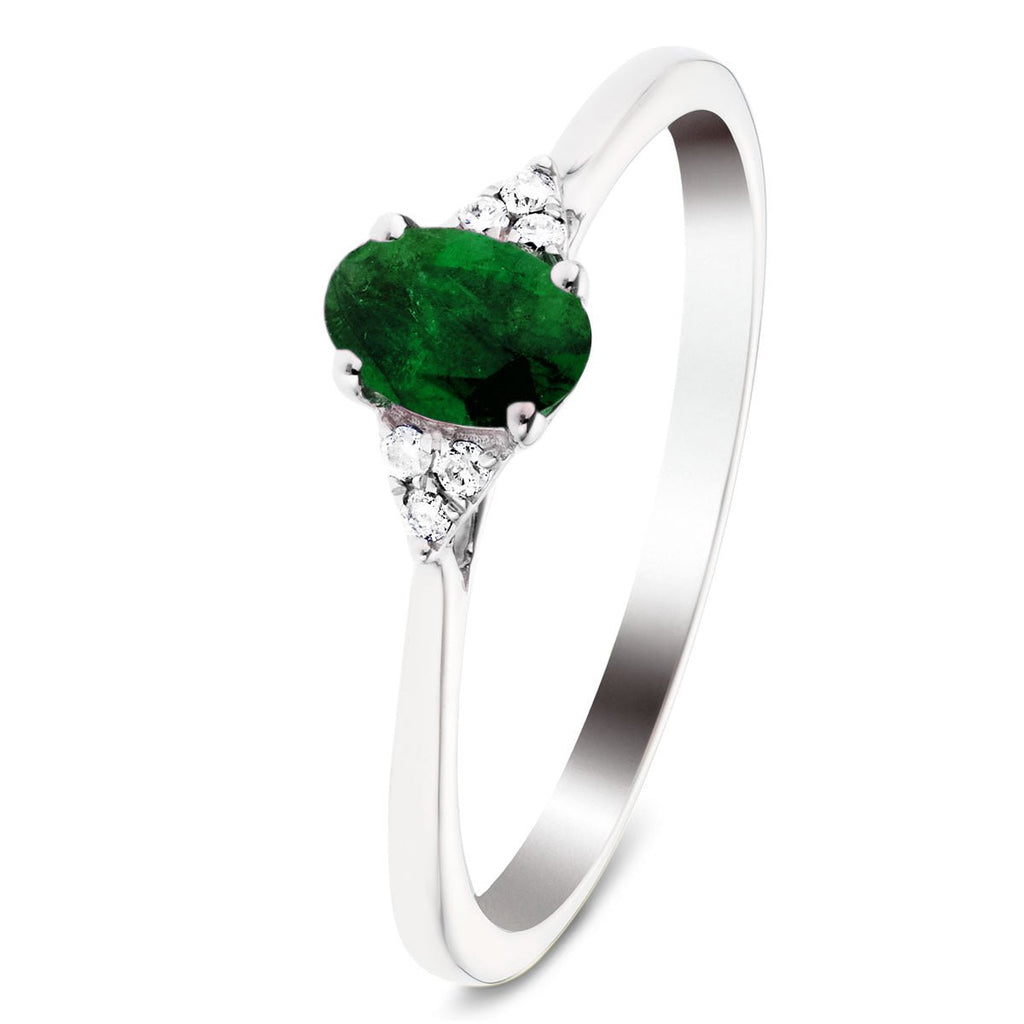 Emerald 0.35ct Diamond 0.04ct Cluster Ring 9k White Gold - All Diamond