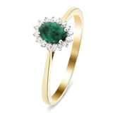 Emerald 0.40ct and Diamond 0.10ct Ring In 9K Yellow Gold - All Diamond