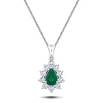 Emerald 0.60ct & 0.50ct G/SI Diamond Necklace in 18k White Gold - All Diamond