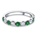 Emerald & Diamond Half Eternity Ring 0.55ct in 18k White Gold - All Diamond