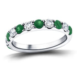 Emerald & Diamond Half Eternity Ring 0.55ct in 18k White Gold - All Diamond