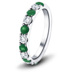 Emerald & Diamond Half Eternity Ring 0.88ct in 18k White Gold - All Diamond