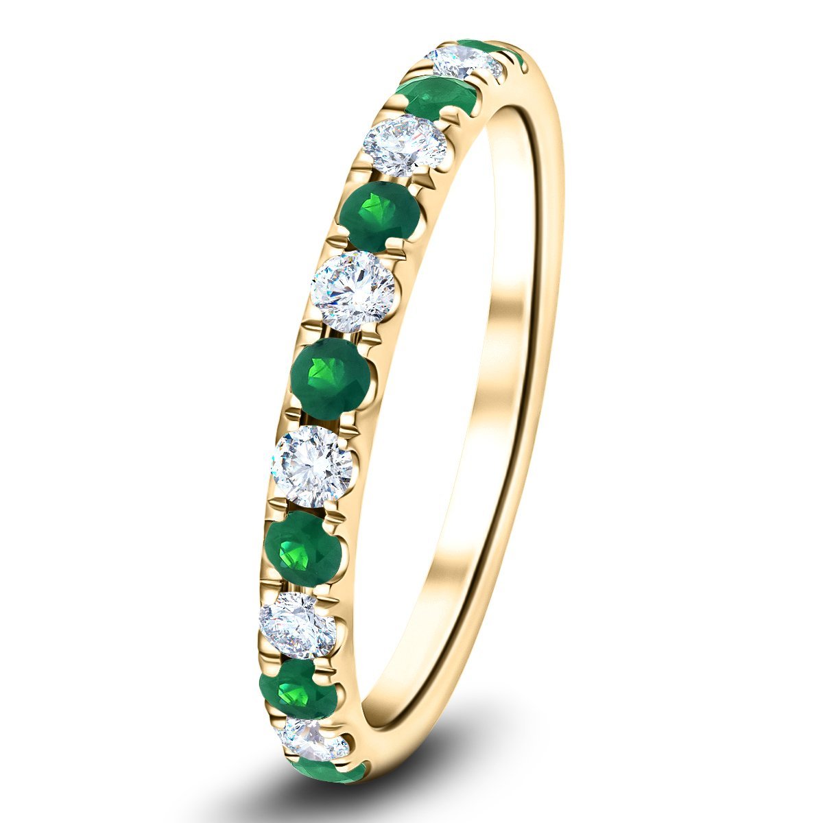 Emerald & Diamond Half Eternity Ring 1.10ct in 18k Yellow Gold - All Diamond