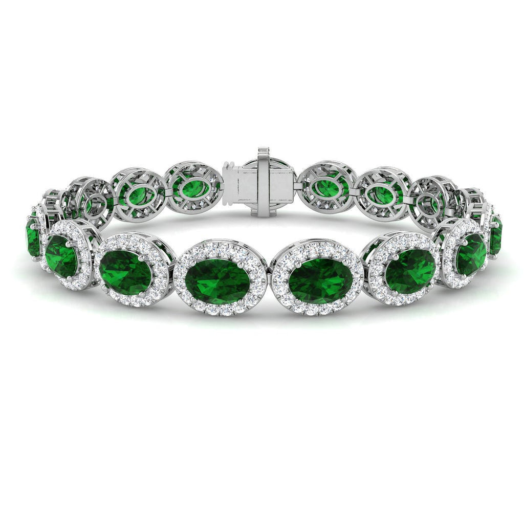 Emerald & Diamond Halo Bracelet 12.30ct in 18k White Gold - All Diamond