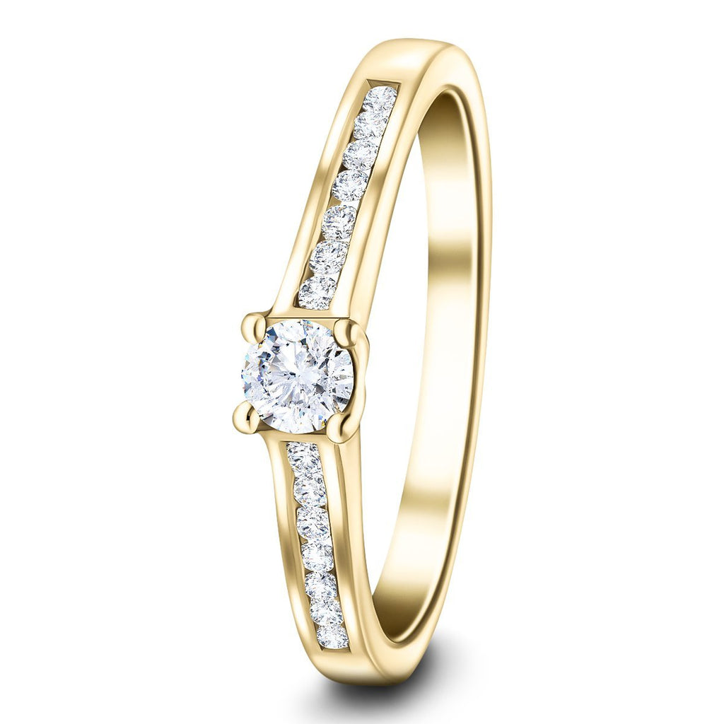 Exclusive Side Stone Engagement Ring 0.30ct G/SI 18k Yellow Gold - All Diamond
