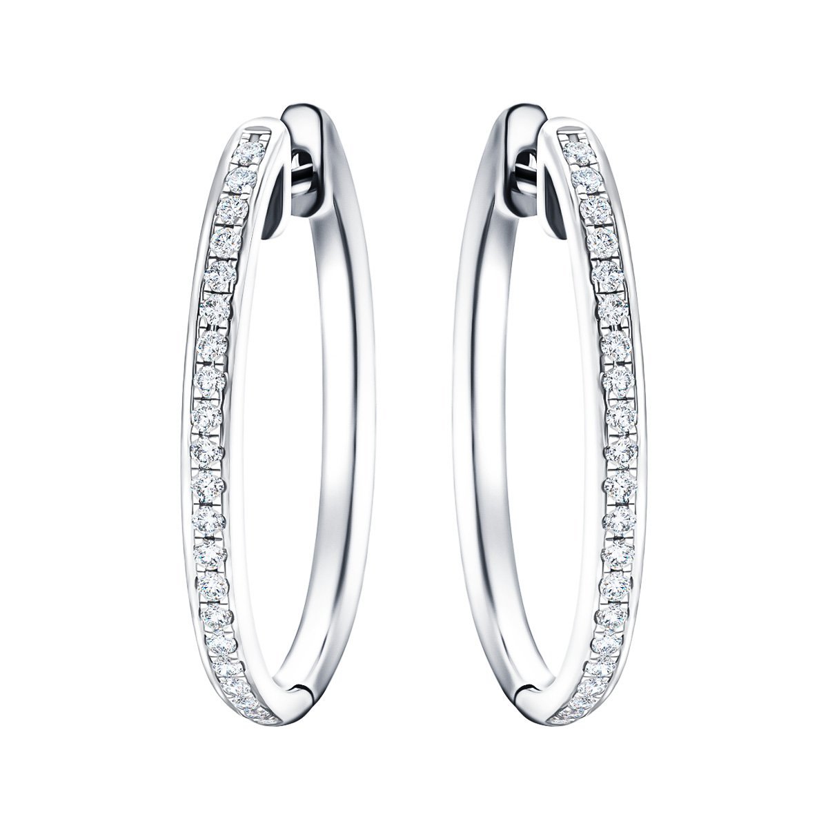 Fancy Diamond Grain Set Hoop Earrings 0.30ct G/SI 18k White Gold - All Diamond