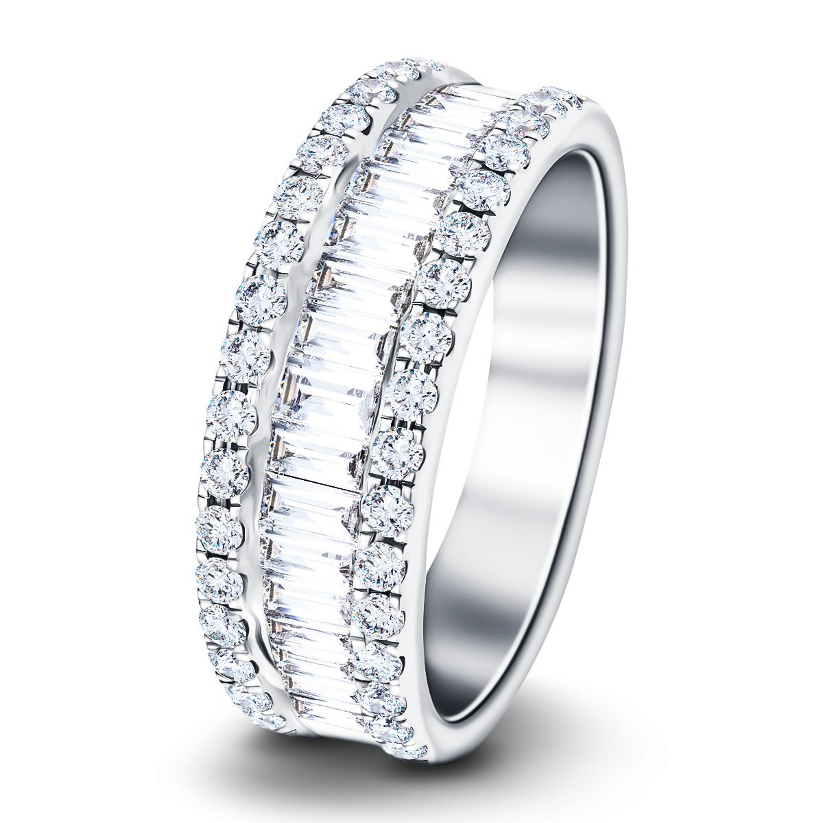 Fancy Diamond Half Eternity Ring 1.50ct G/SI 18k White Gold 7.0mm - All Diamond