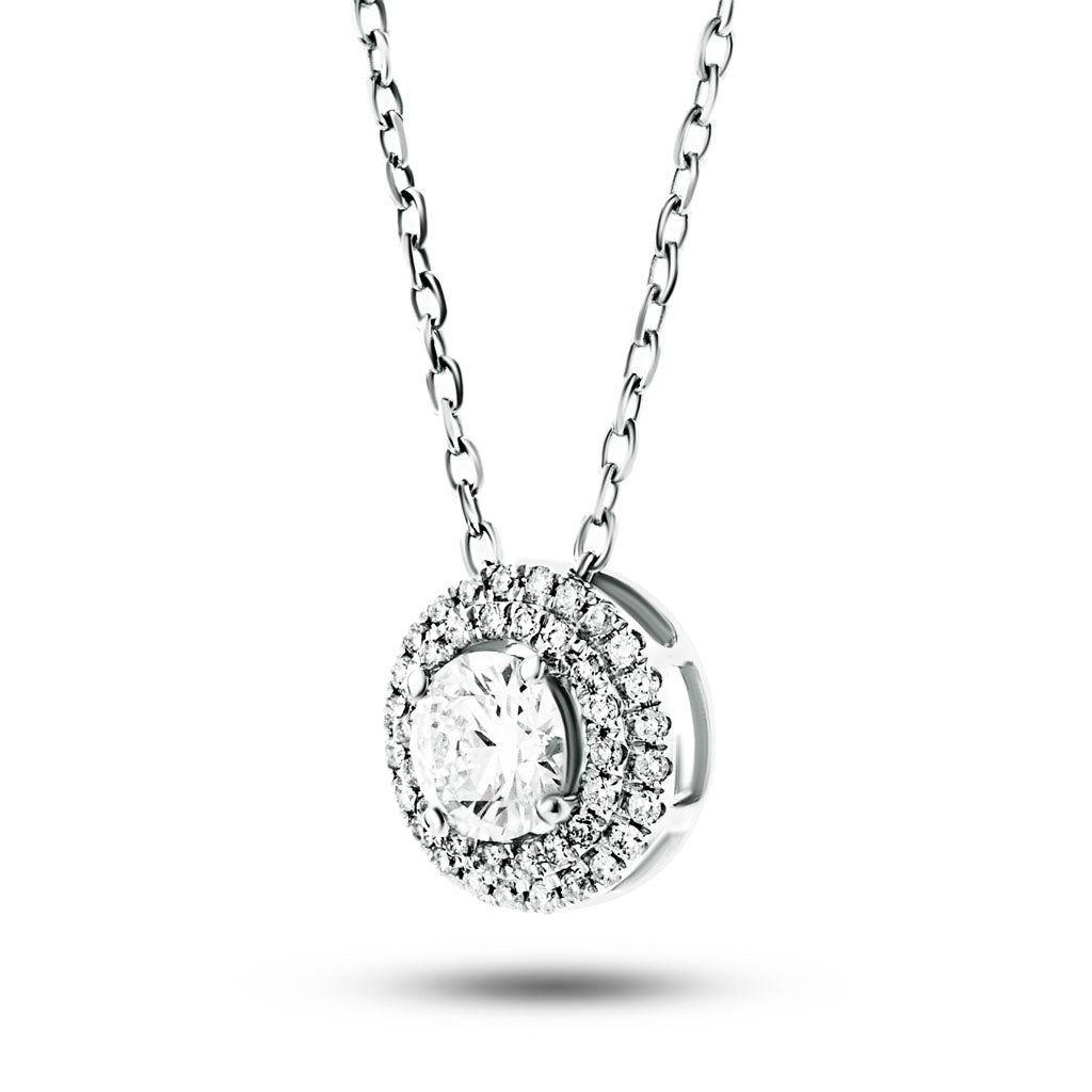 Fancy Diamond Halo Pendant Necklace 0.50ct G/SI 18k White Gold - All Diamond