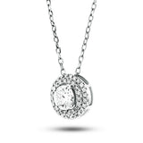 Fancy Diamond Halo Pendant Necklace 0.66ct G/SI 18k White Gold - All Diamond