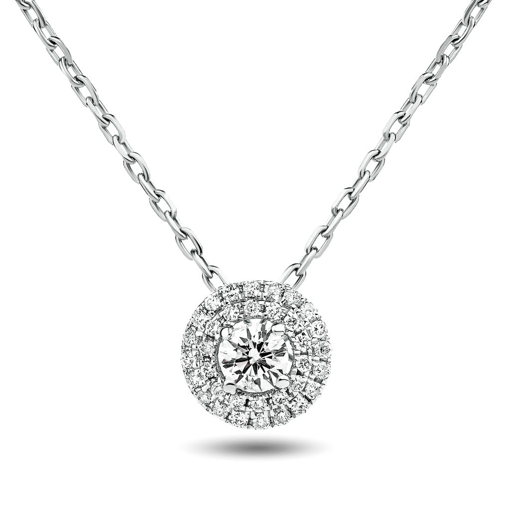 Fancy Diamond Halo Pendant Necklace 0.66ct G/SI 18k White Gold - All Diamond