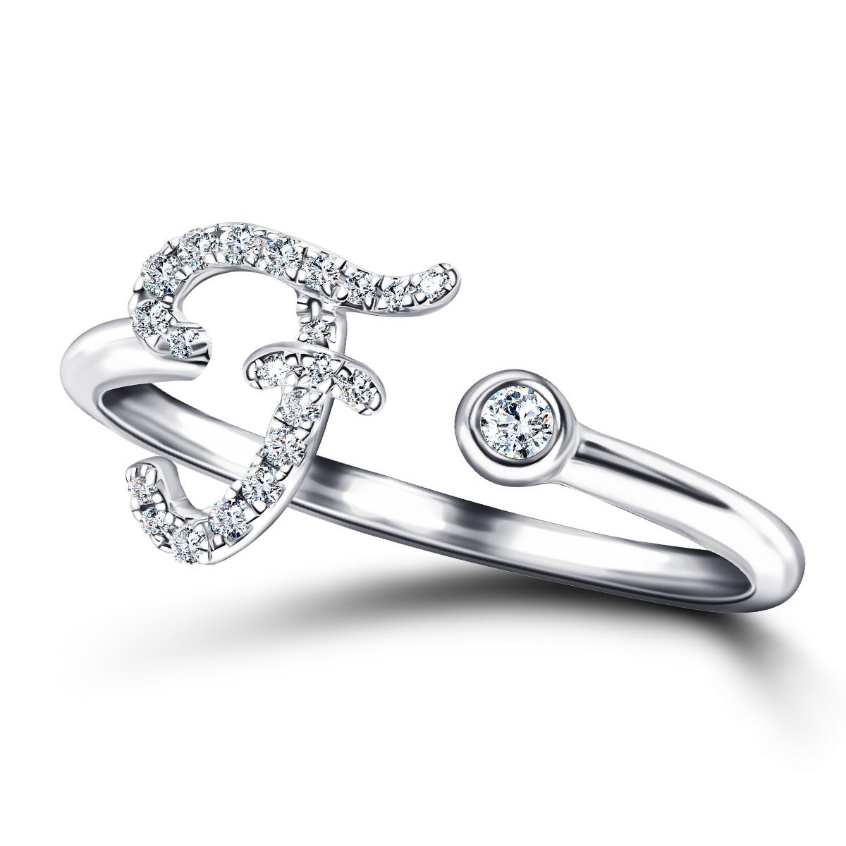 Fancy Diamond Initial 'F' Ring 0.10ct G/SI Quality in 9k White Gold - All Diamond