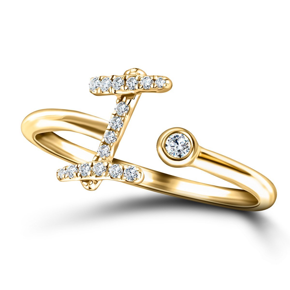 Fancy Diamond Initial 'I' Ring 0.10ct G/SI Quality in 9k Yellow Gold - All Diamond