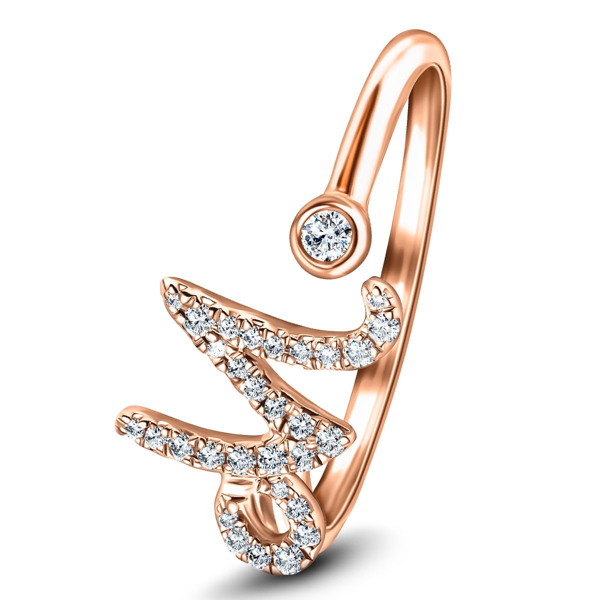 Fancy Diamond Initial 'M' Ring 0.11ct G/SI Quality in 9k Rose Gold - All Diamond