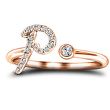 Fancy Diamond Initial 'P' Ring 0.10ct G/SI Quality in 9k Rose Gold - All Diamond