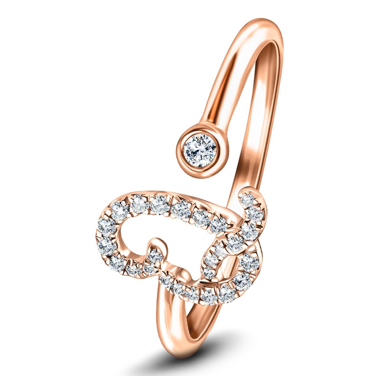 Fancy Diamond Initial 'Q' Ring 0.12ct G/SI Quality in 9k Rose Gold - All Diamond