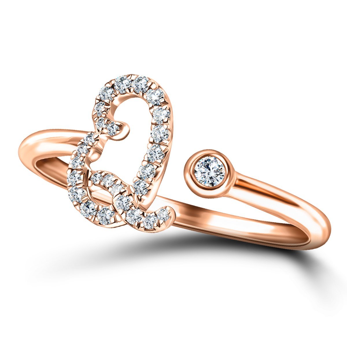 Fancy Diamond Initial 'Q' Ring 0.12ct G/SI Quality in 9k Rose Gold - All Diamond