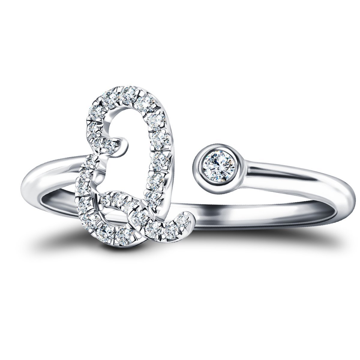 Fancy Diamond Initial 'Q' Ring 0.12ct G/SI Quality in 9k White Gold - All Diamond