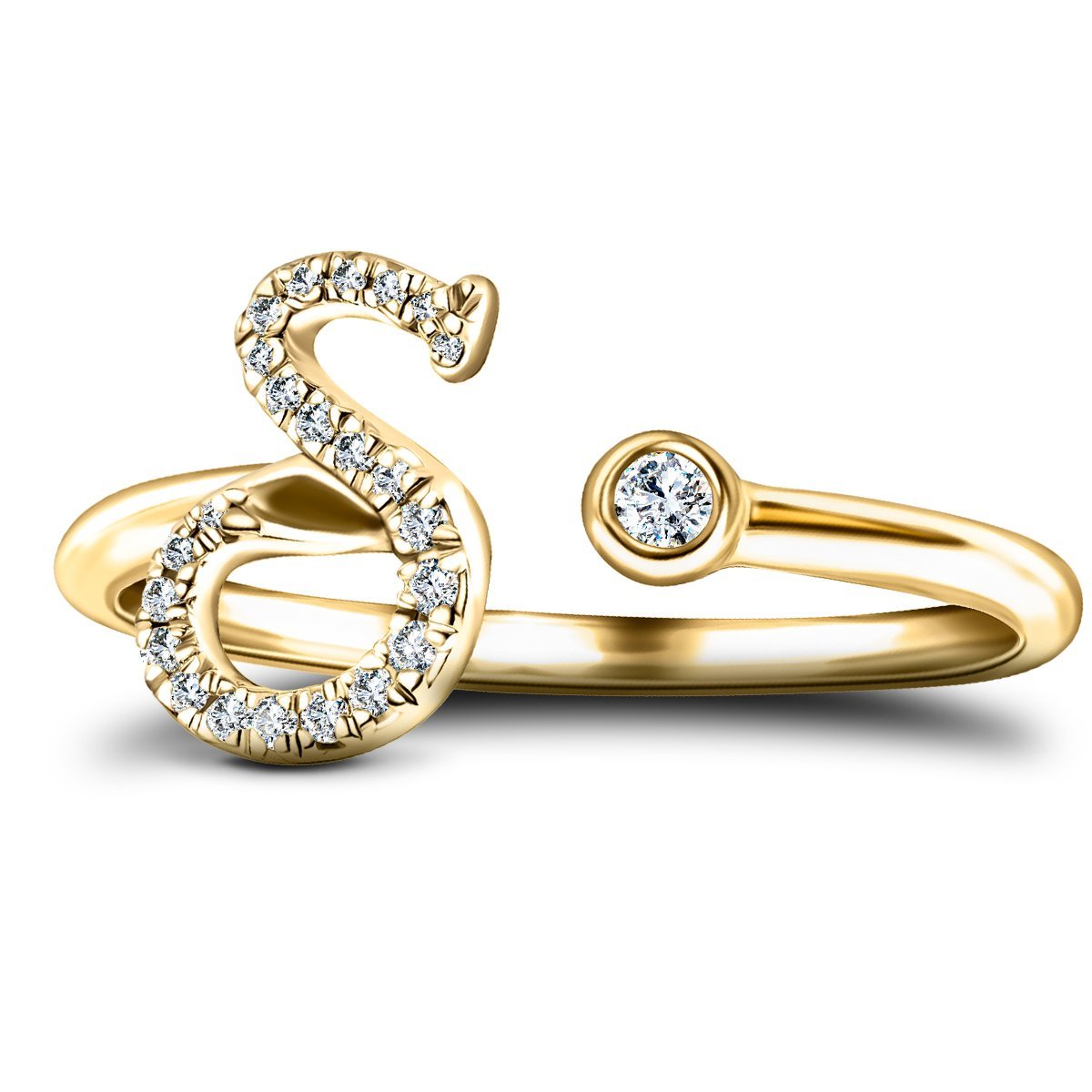 Fancy Diamond Initial 'S' Ring 0.10ct G/SI Quality in 9k Yellow Gold - All Diamond