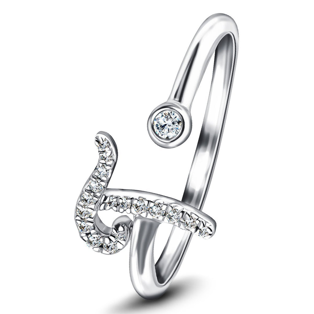 Fancy Diamond Initial 'T' Ring 0.10ct G/SI Quality in 9k White Gold - All Diamond