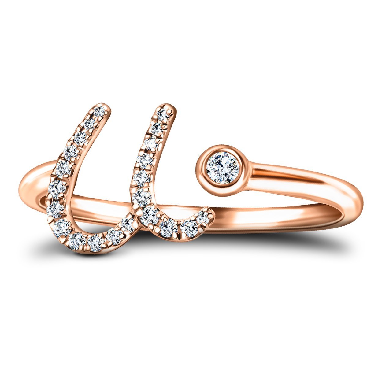 Fancy Diamond Initial 'U' Ring 0.10ct G/SI Quality in 9k Rose Gold - All Diamond