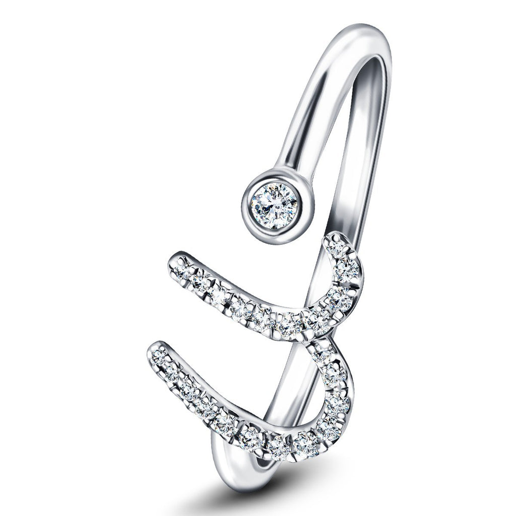 Fancy Diamond Initial 'U' Ring 0.10ct G/SI Quality in 9k White Gold - All Diamond