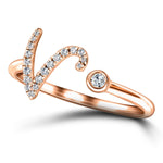 Fancy Diamond Initial 'V' Ring 0.11ct G/SI Quality in 9k Rose Gold - All Diamond