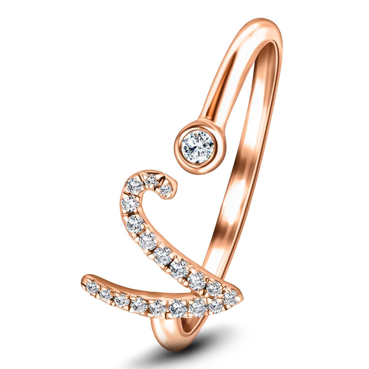 Fancy Diamond Initial 'V' Ring 0.11ct G/SI Quality in 9k Rose Gold - All Diamond