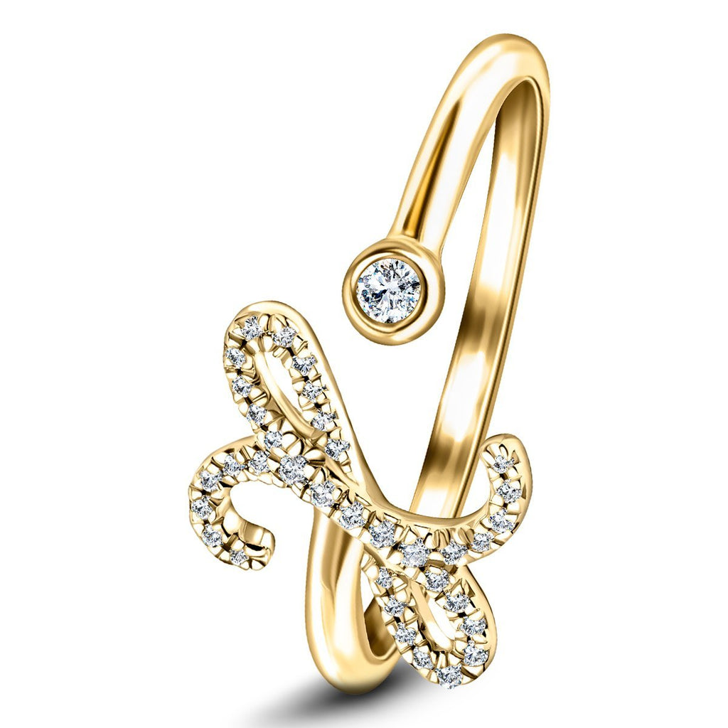 Fancy Diamond Initial 'X' Ring 0.10ct G/SI Quality in 9k Yellow Gold - All Diamond
