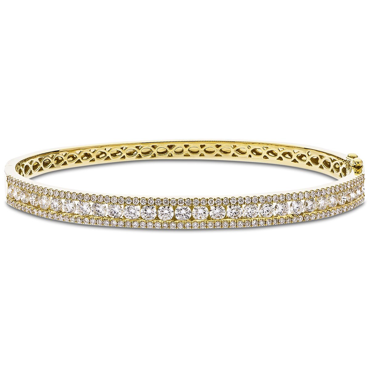 Fancy Pave Set Diamond Bangle 3.00ct G/SI Diamond in 18k Yellow Gold - All Diamond