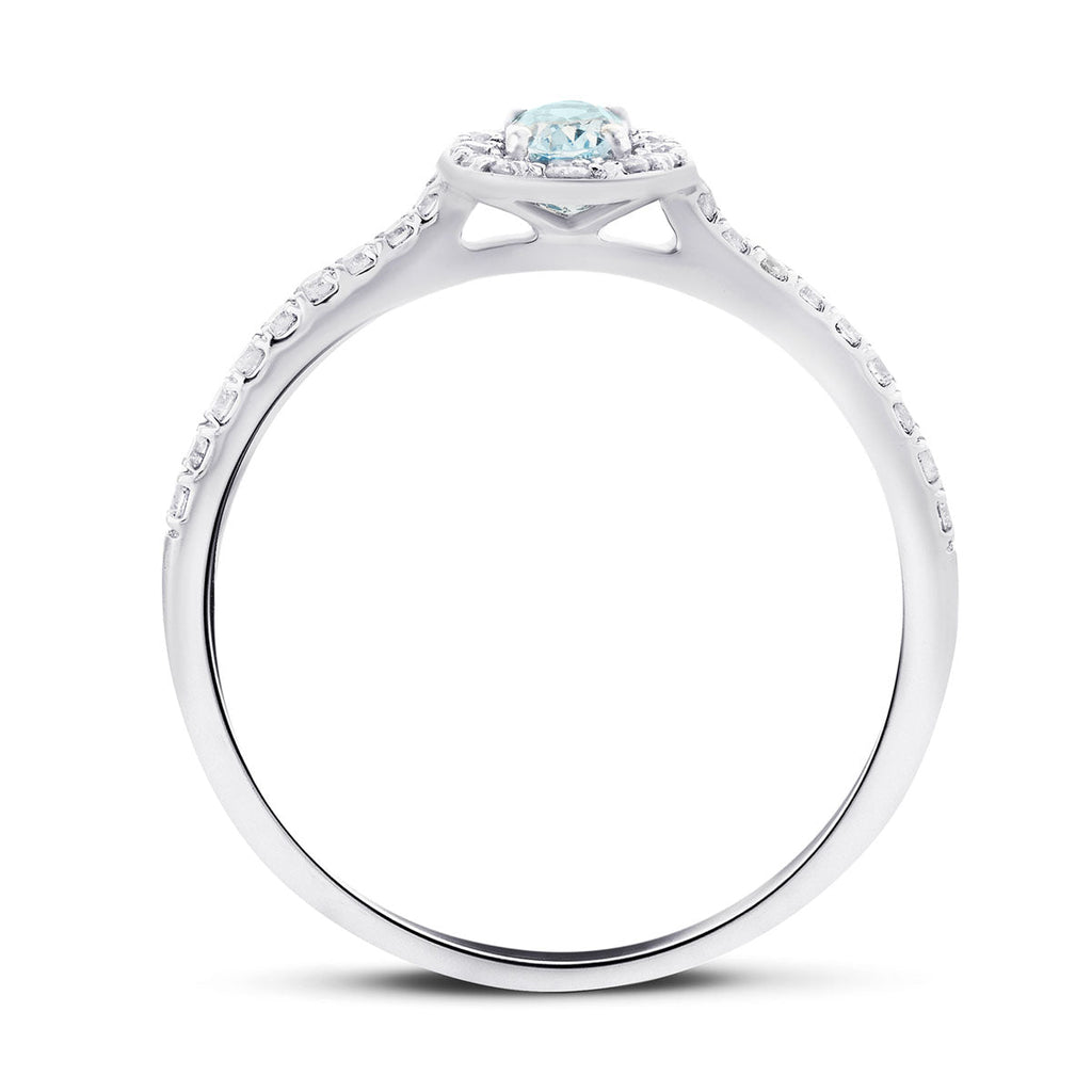 Halo Aquamarine 0.20ct and Diamond 0.22ct Ring in 18K White Gold - All Diamond