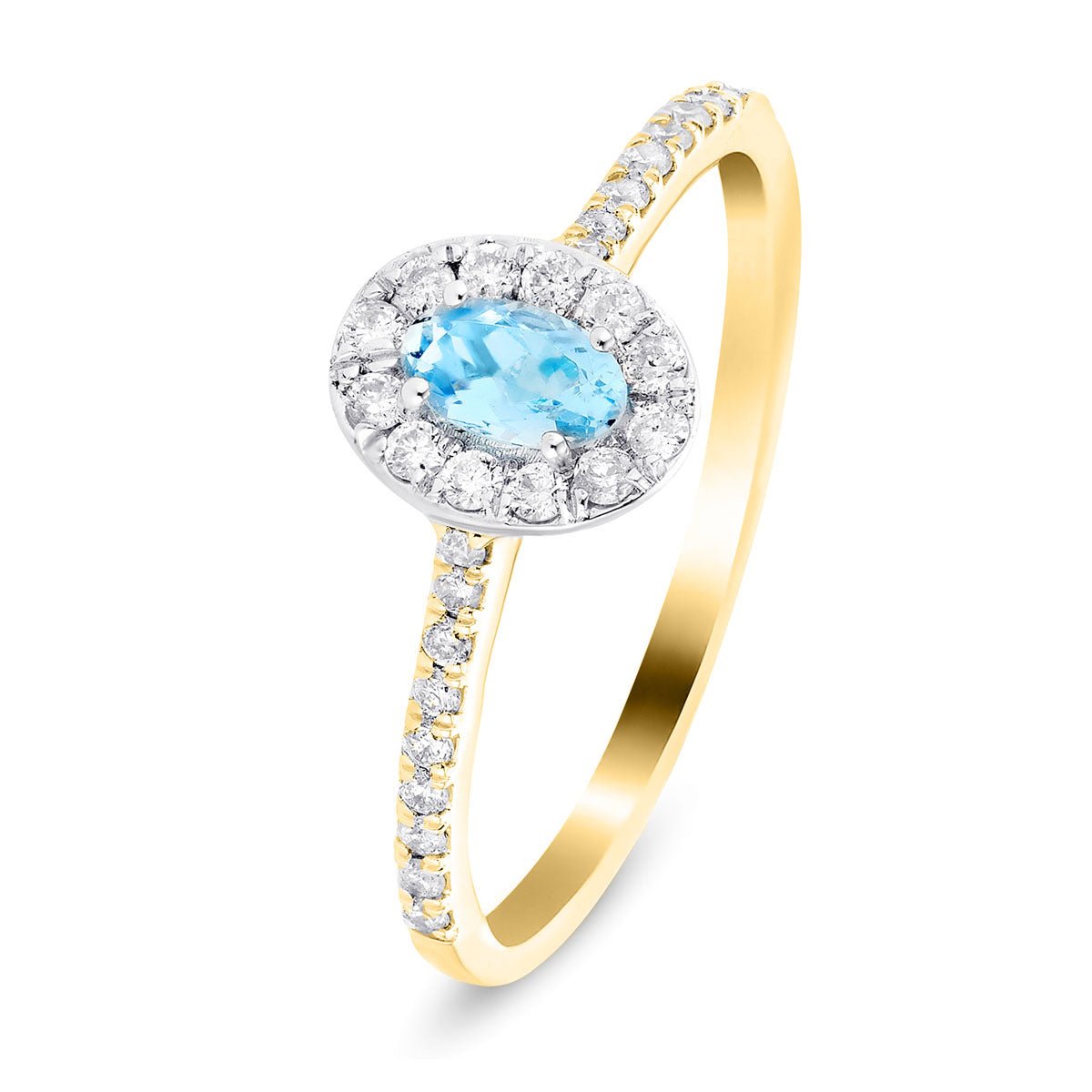 Halo Aquamarine 0.20ct and Diamond 0.22ct Ring in 18K Yellow Gold - All Diamond