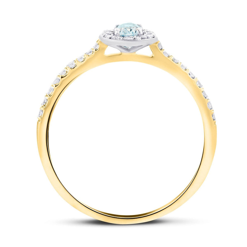 Halo Aquamarine 0.20ct and Diamond 0.22ct Ring in 18K Yellow Gold - All Diamond