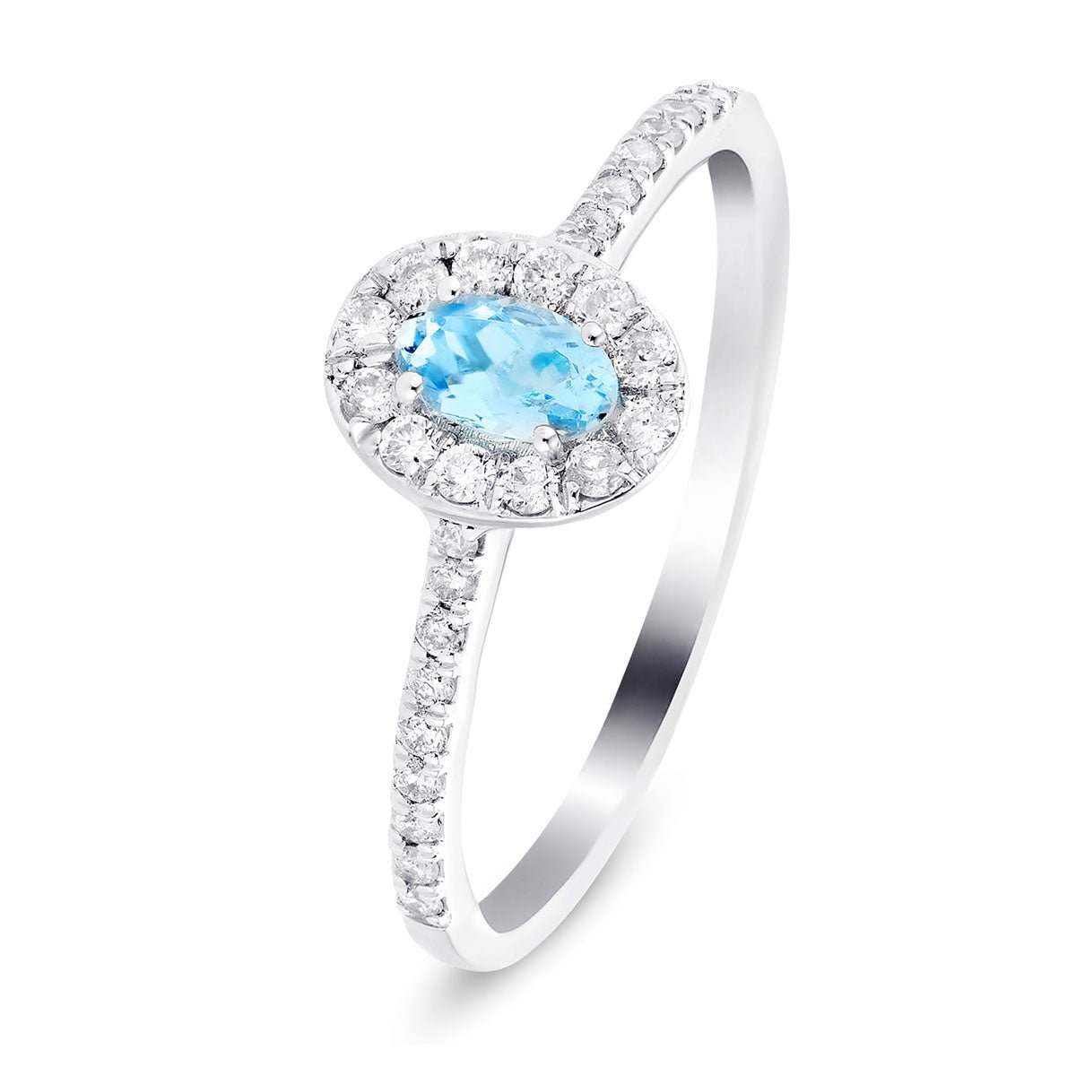 Halo Aquamarine 0.20ct and Diamond 0.22ct Ring in Platinum - All Diamond