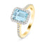 Halo Aquamarine 1.31ct and Diamond 0.38ct Ring in 18K Yellow Gold - All Diamond