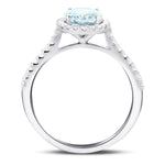 Halo Aquamarine 1.34ct and Diamond 0.34ct Ring in Platinum - All Diamond
