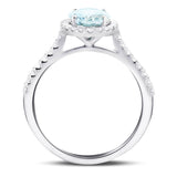 Halo Aquamarine 1.34ct and Diamond 0.34ct Ring in Platinum - All Diamond