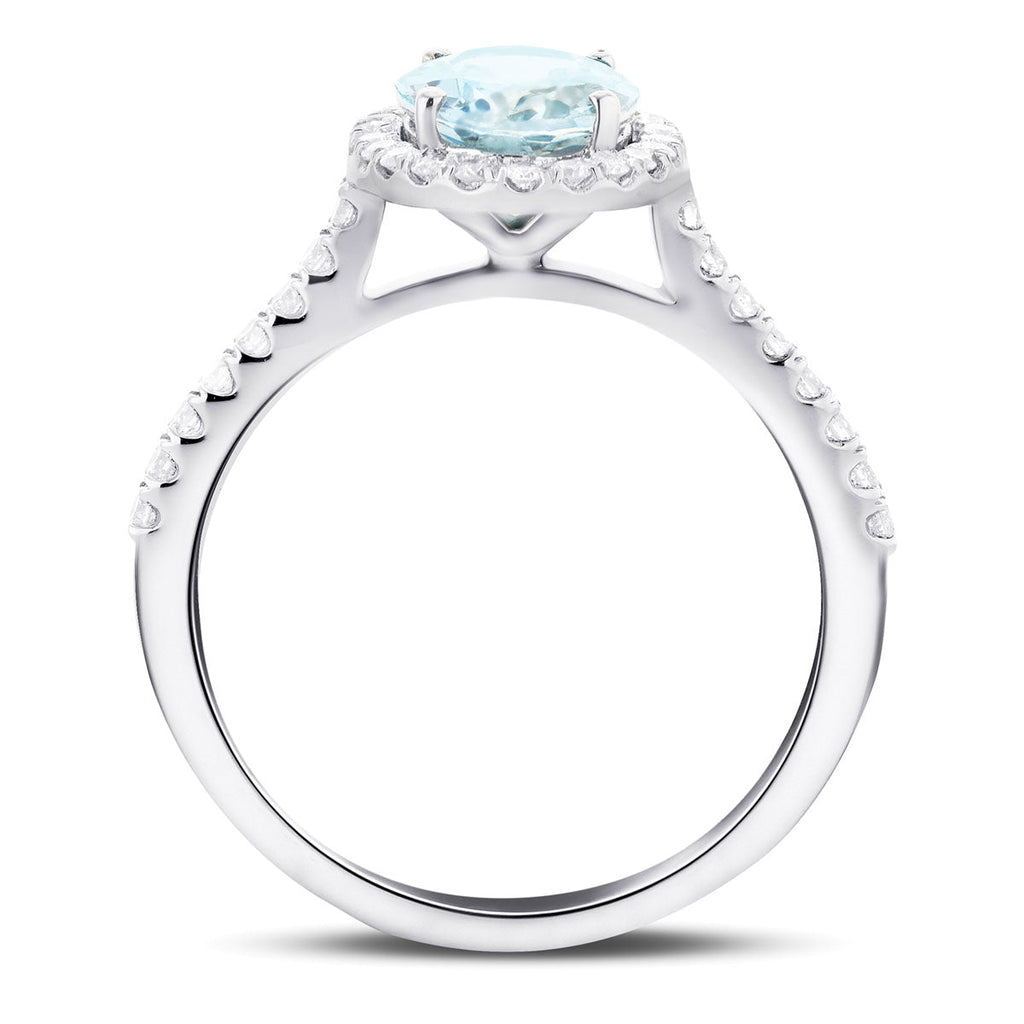 Halo Aquamarine 1.34ct and Diamond 0.34ct Ring in Platinum - All Diamond
