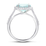 Halo Aquamarine 2.39ct and Diamond 0.43ct Ring in 18K White Gold - All Diamond