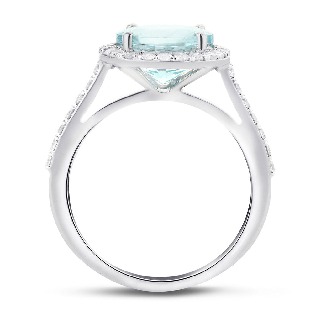 Halo Aquamarine 2.39ct and Diamond 0.43ct Ring in Platinum - All Diamond