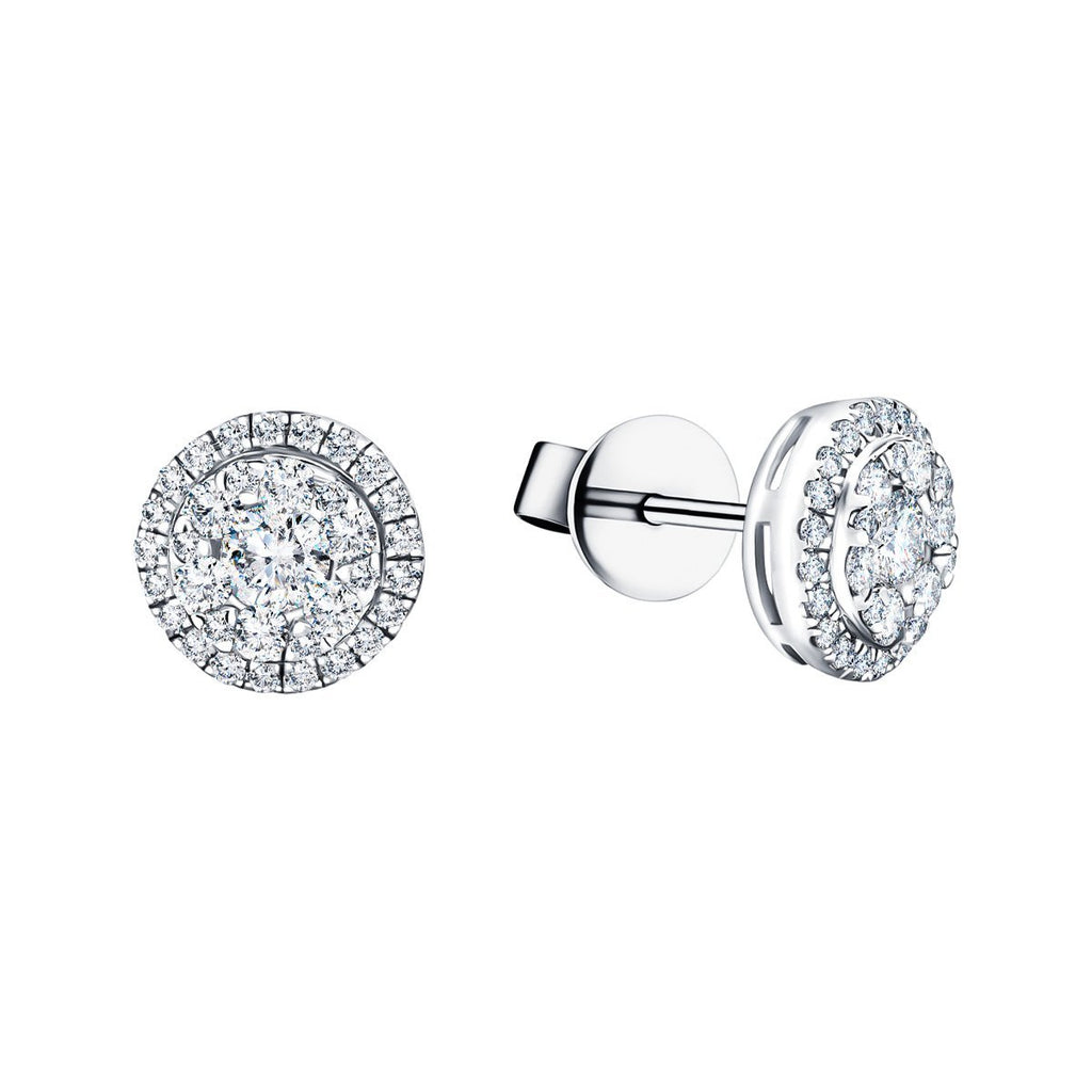Halo Cluster Diamond Round Earrings 0.75ct G/SI in 18k White Gold 7.8mm - All Diamond
